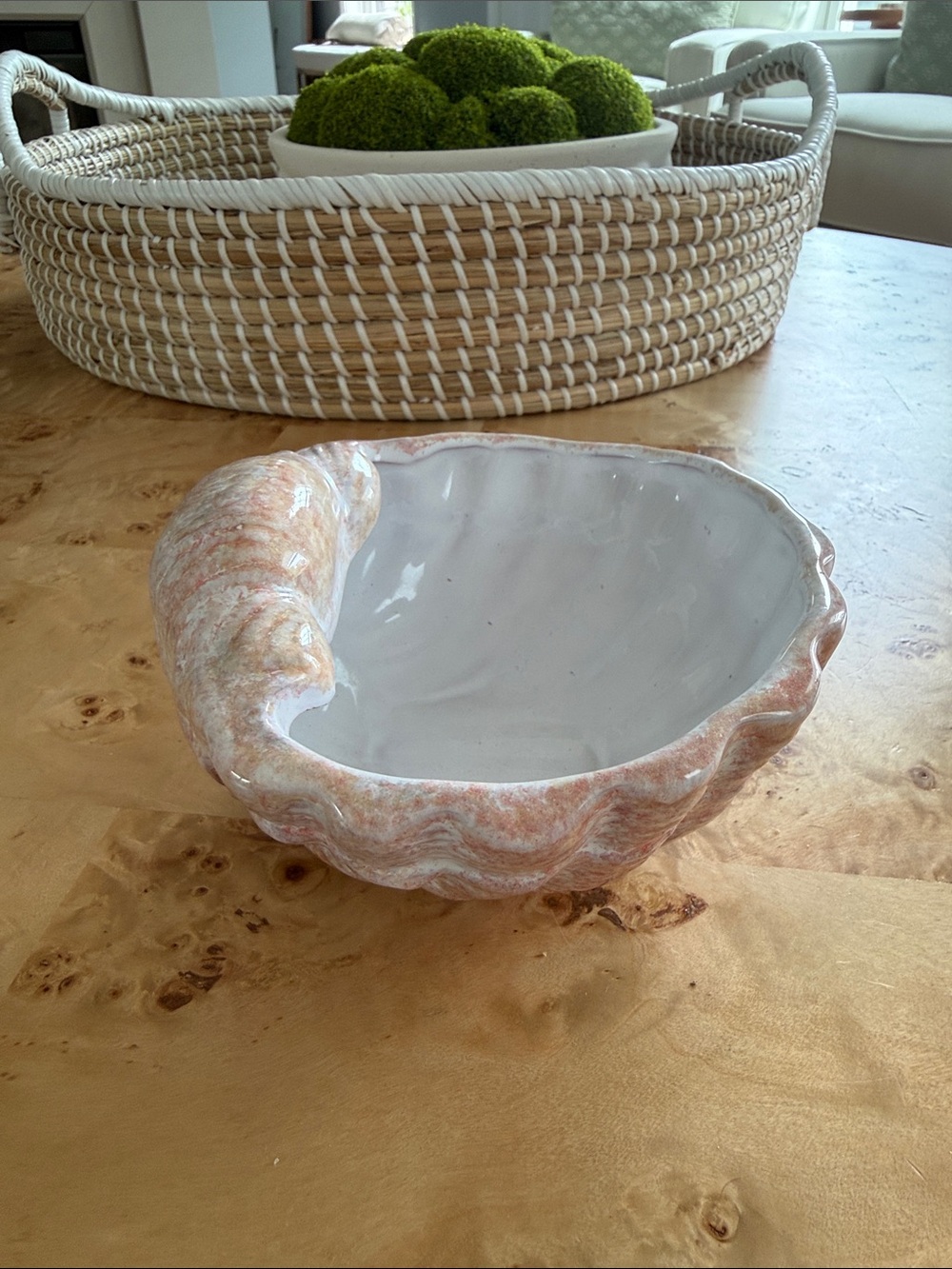 Handcrafted made in Portugal Ceramic Shell Bowl - Soft Peach and White